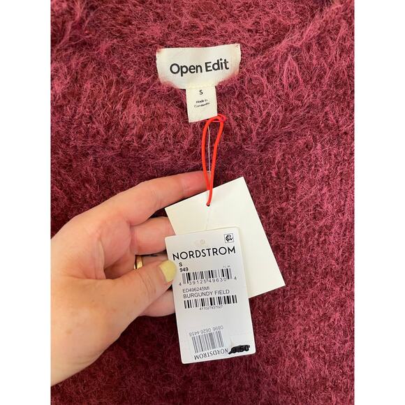 NWT Open Edit Y2K Boho Style Purple Fuzzy Moc Neck Boyfriend Cozy Sweater Small - Picture 10 of 10